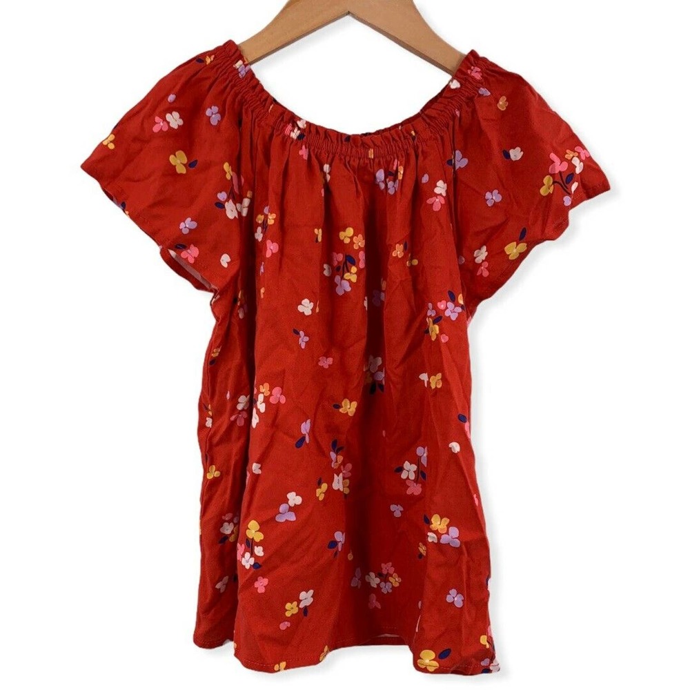 Cat & Jack Red Floral Print Short Sleeve New XS